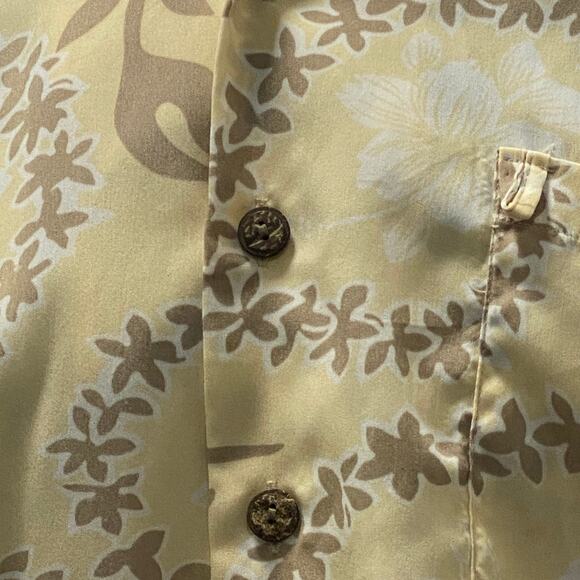 Roundy Bay Yellow Tan Mens Hawaiian Camp Aloha Shirt Casual Button Down Large L - Picture 3 of 7